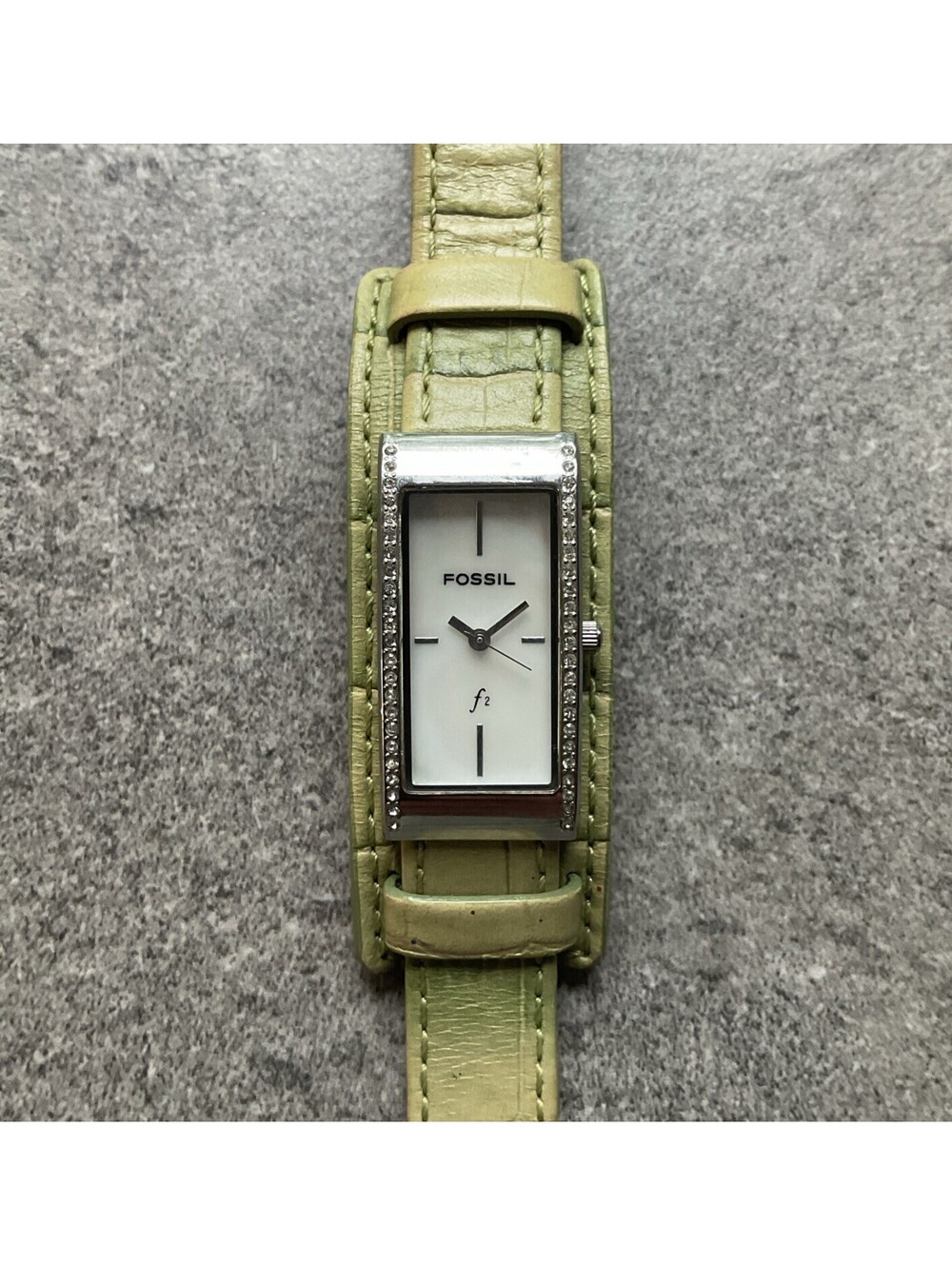 Fossil Womens Tank Style Watch ES9924 18mm Silver Tone Case MOP Dial A18